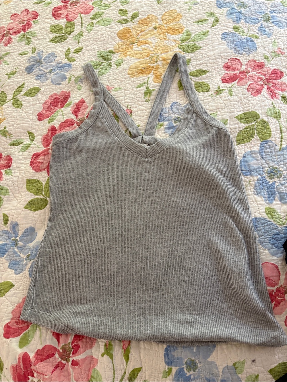 Free People Heather Gray Ribbed V-Neck Tank